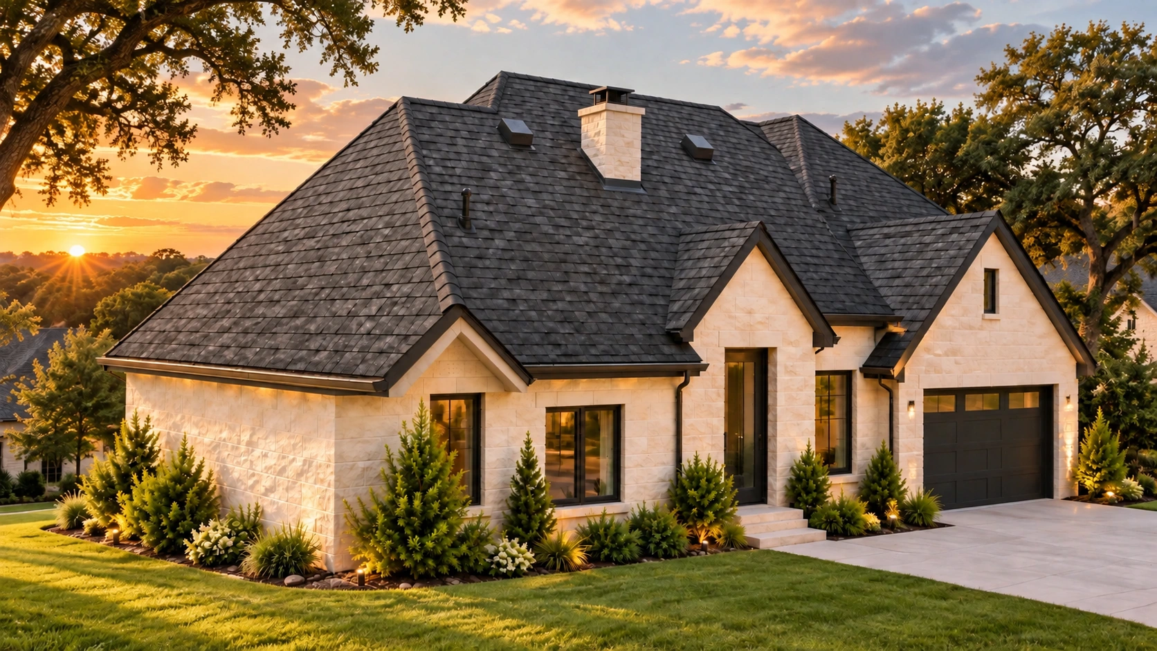 Roof and home design illustration in evening light