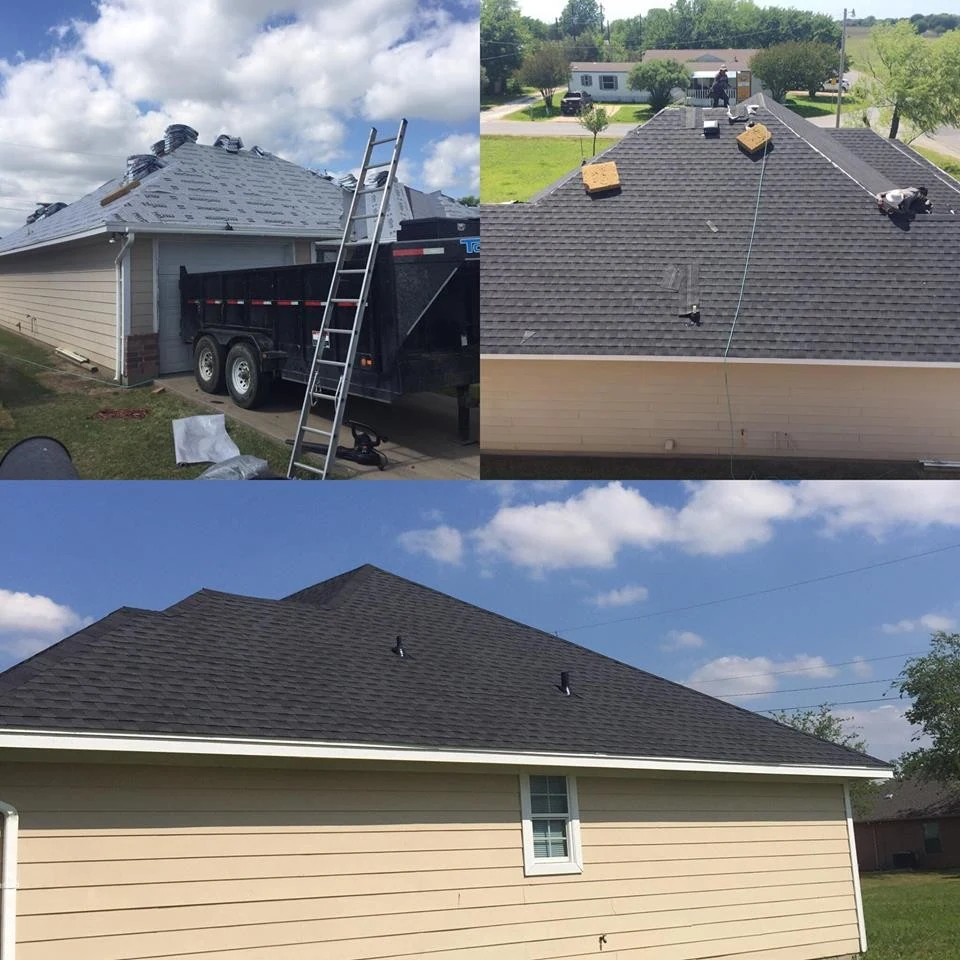 Three views of a residential roof installation shared by Peaked Roofing.